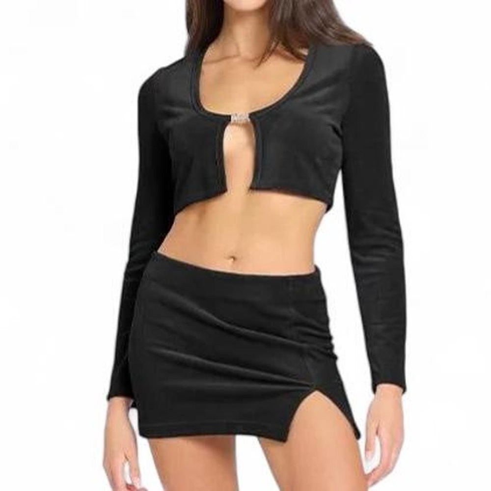 Juicy Couture Velour Set - Cropped Open Cardigan and Mini Skirt